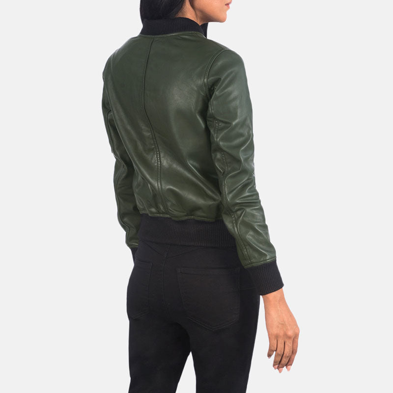 Women’s Ava MA-1 Green Leather Bomber Jacket - The Modern Aviator | Full Grain Apparel