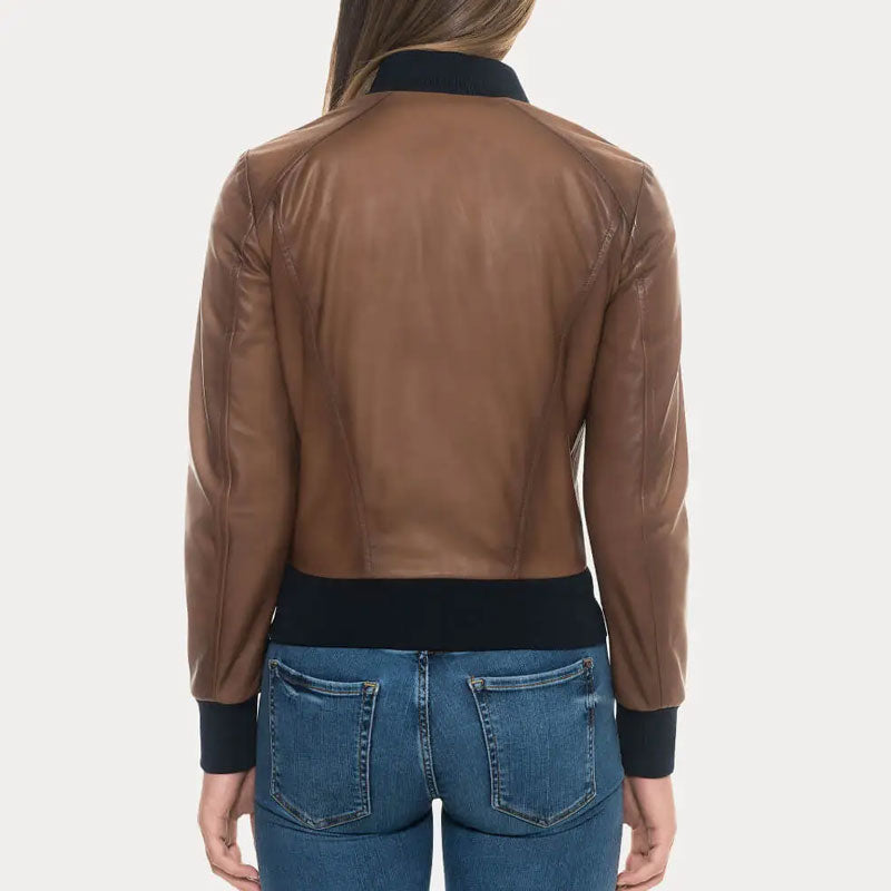 Women’s Sugar Brown Lambskin Soft Leather Bomber Jacket - The Sweet Suede Edition | Full Grain Apparel