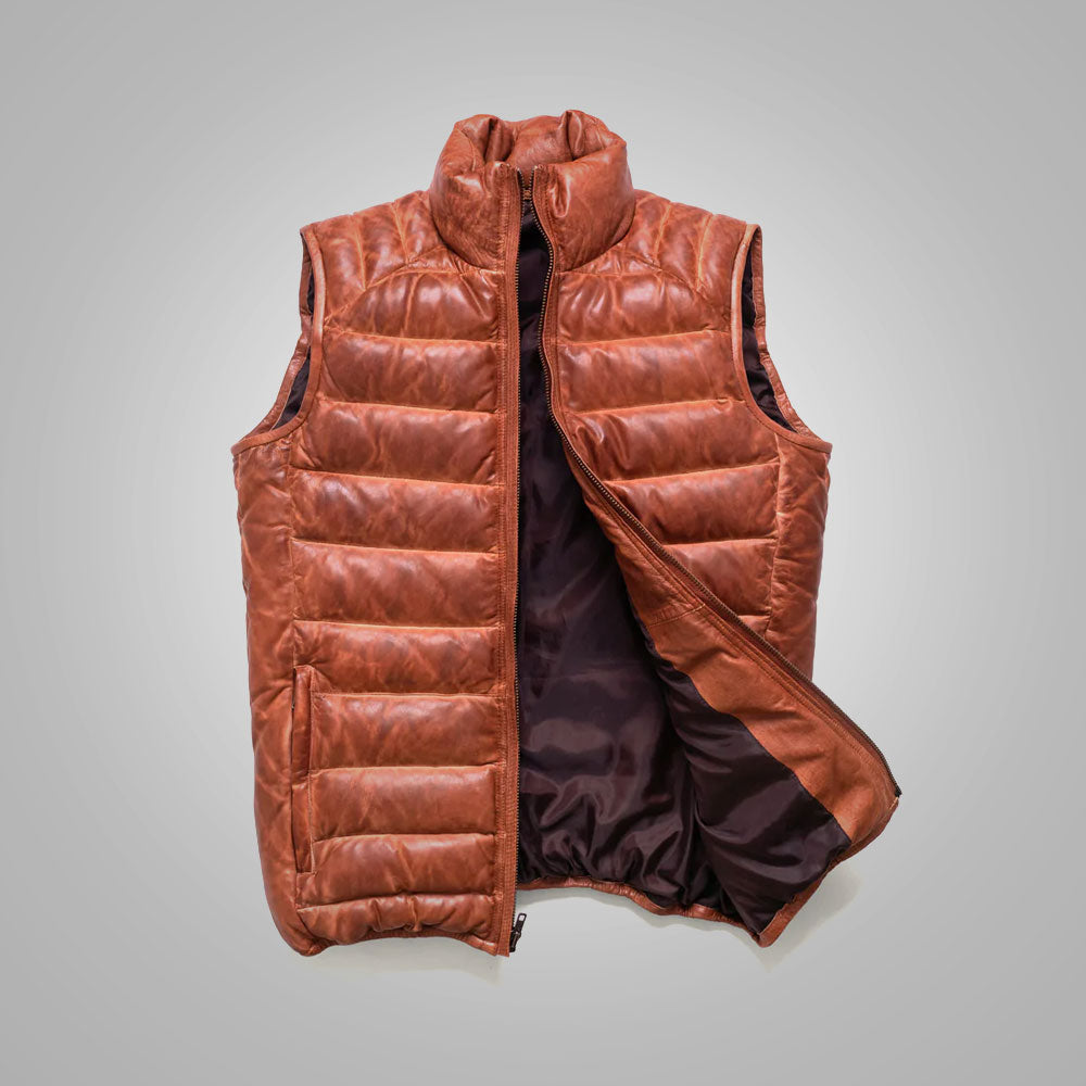 Chaleco Híbrido "Apex Frontier" para Hombre | Piel de Burbuja Marrón de Primera Calidad | Cuello de Piel de Cordero Genuina y Aislamiento de Plumón de 700 Cuins | Prenda de Piel Plena