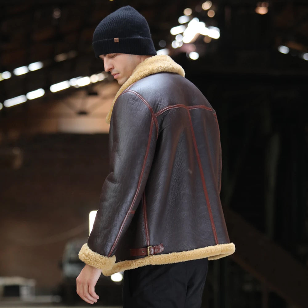 Men’s Brown B-3 Shearling Leather Bomber - The Original Cold-Weather Icon | Full Grain Apparel