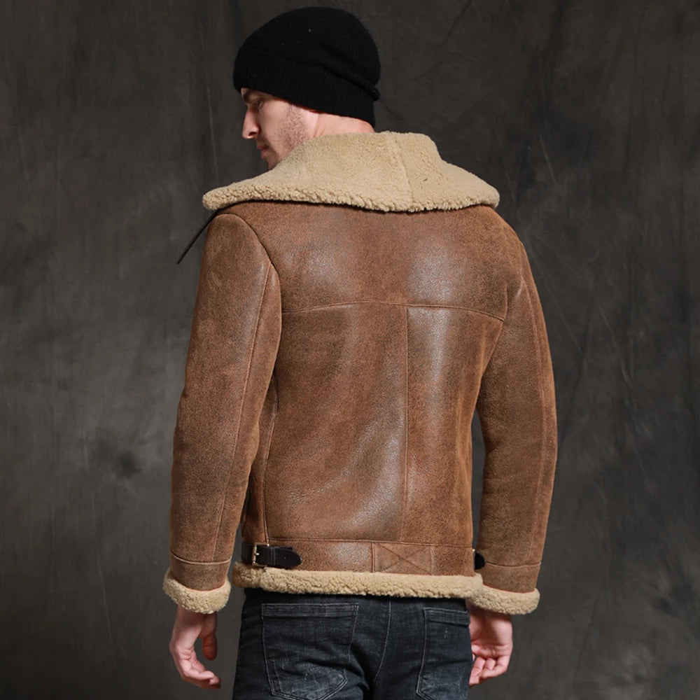 Men’s Brown Short Sheepskin Fur Shearling Leather Jacket - The Modern Minimalist | Full Grain Apparel