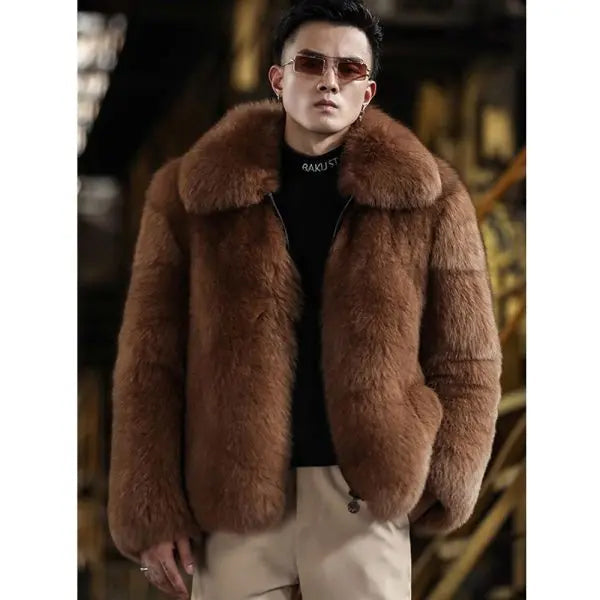 Men’s Black Short Fox Fur Leather Winter Coat Jacket | Full Grain Apparel