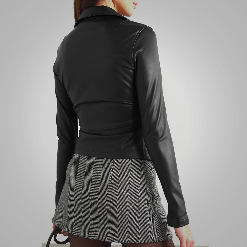 Women’s "Second-Skin" Leather Shirt | Premium Black Napa Sheepskin | Smooth-Sleeve Slim Fit Button-Down | Full Grain Apparel