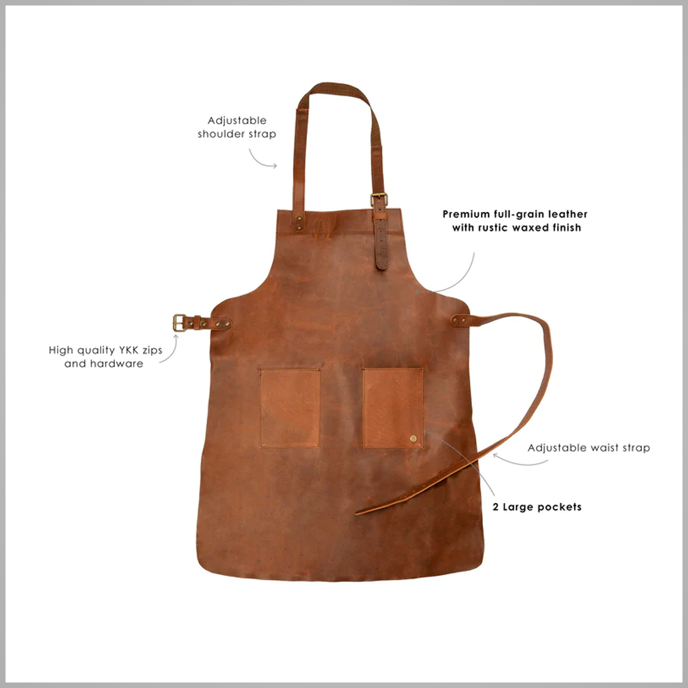 Men’s "Artisan-Duo" Workshop Apron | Heritage Brown Sheepskin | Double-Pocket Professional Leather Utility Apron | Full Grain Apparel