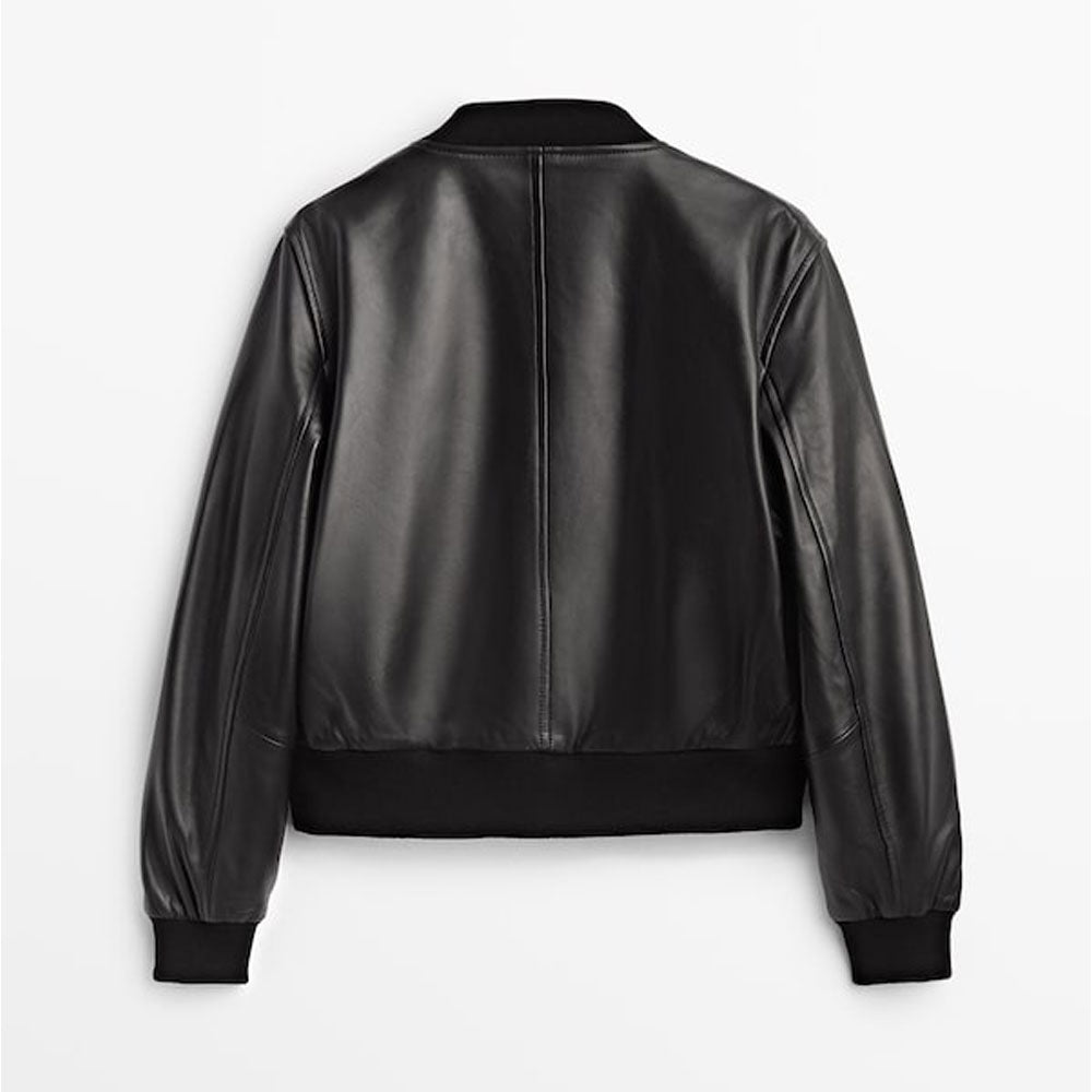 Men’s Classic Black Leather Bomber Jacket - Timeless Stealth Edition | Full Grain Apparel
