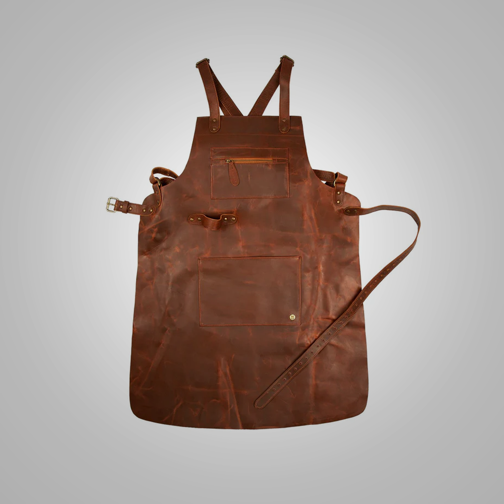 Men’s "Heritage-Lite" Cross-Back Apron | Brown Premium Lambskin | Professional Ergonomic Leather Utility Apron | Full Grain Apparel