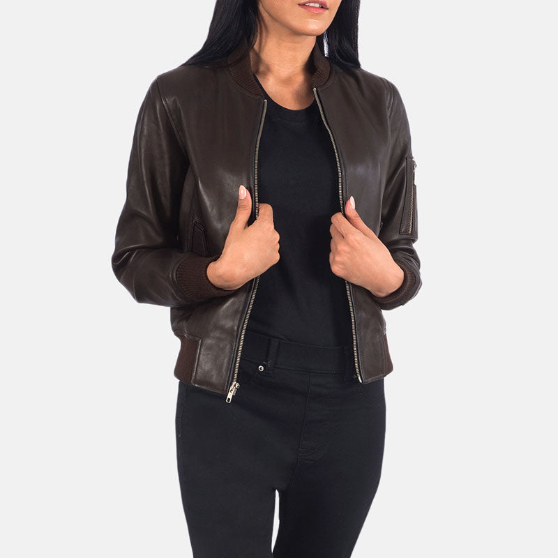 Women’s Ava MA-1 Brown Leather Bomber Jacket - The Heritage Utility Icon | Full Grain Apparel