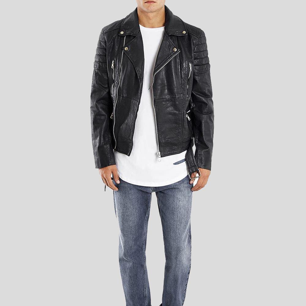Men’s Alvin Black Biker Quilted Leather Jacket | Slim Fit Cycle Racer | Full Grain Apparel