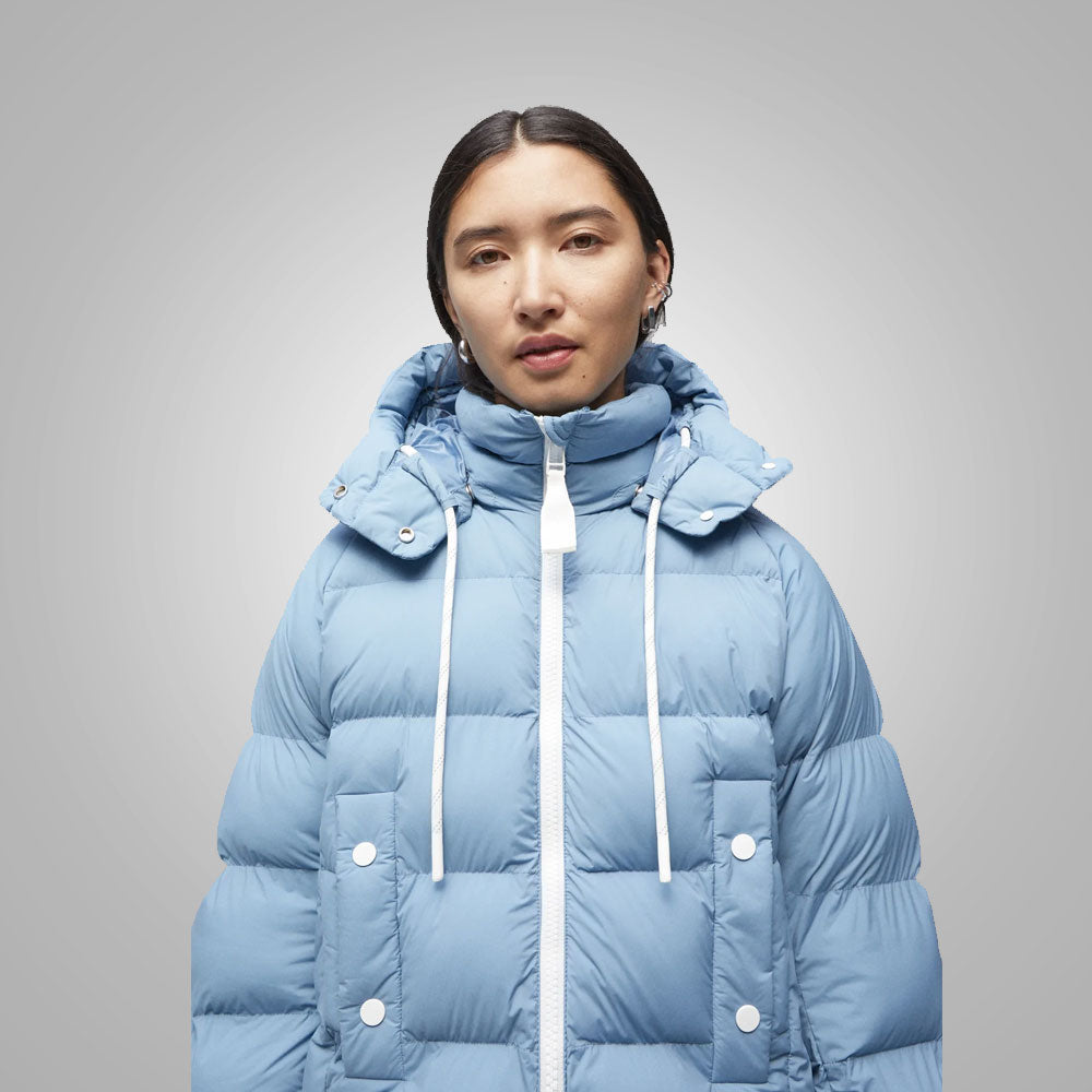 Women’s "Retro-Sky" Vintage Puffer | Premium Dust Blue Matte Finish | Heritage Inspired Quilted Winter Jacket | Full Grain Apparel