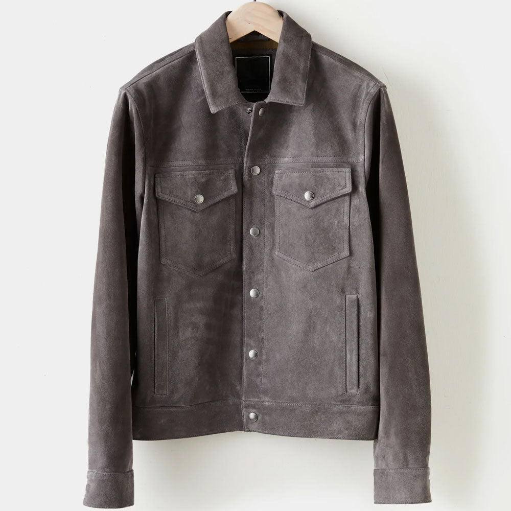 Men’s "Midnight Ember" Bomber Jacket | Chocolate & Dark Charcoal Dual-Tone Goat Suede | Full Grain Apparel