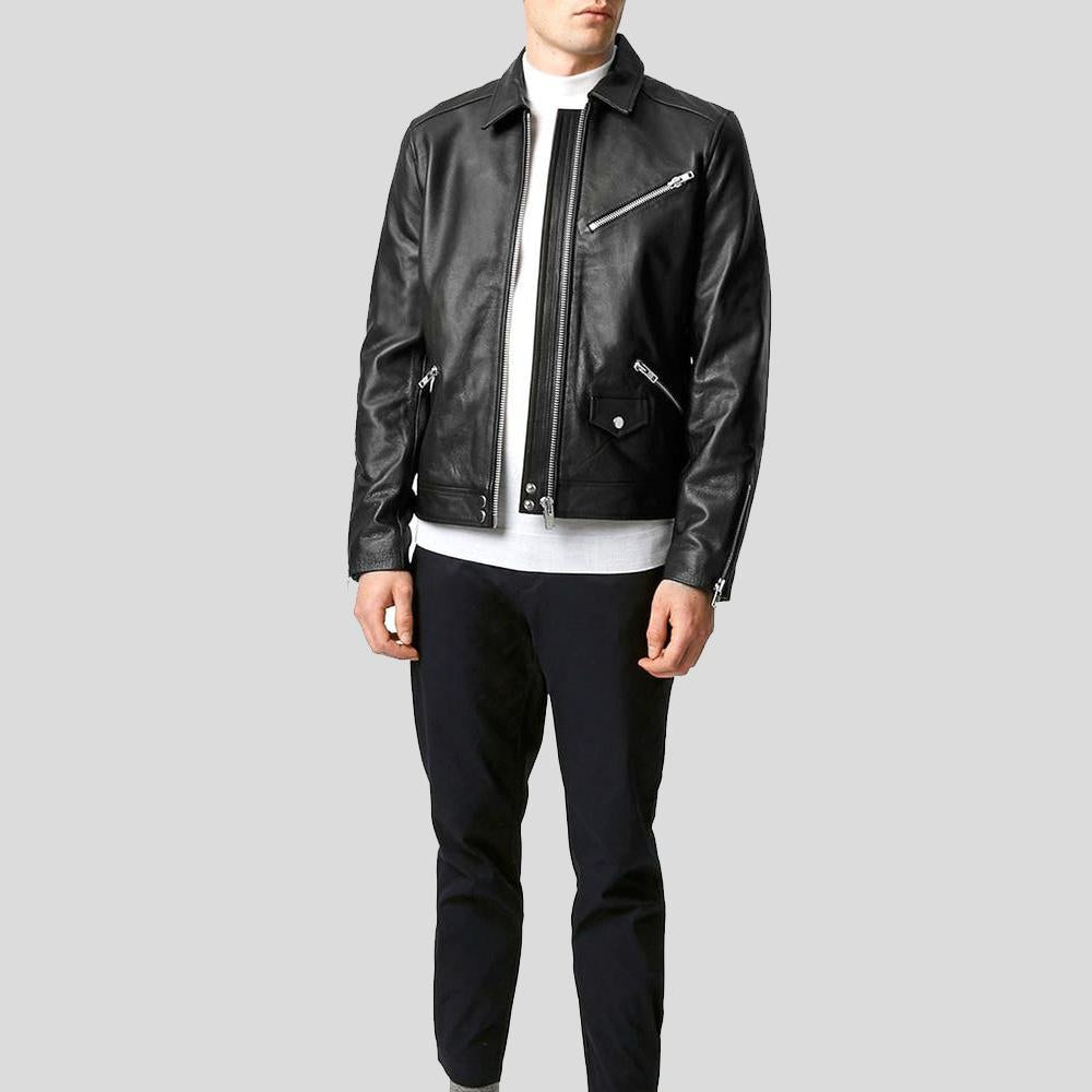 Men’s Benn Black Motorcycle Leather Jacket | Real Sheepskin Racer | Full Grain Apparel