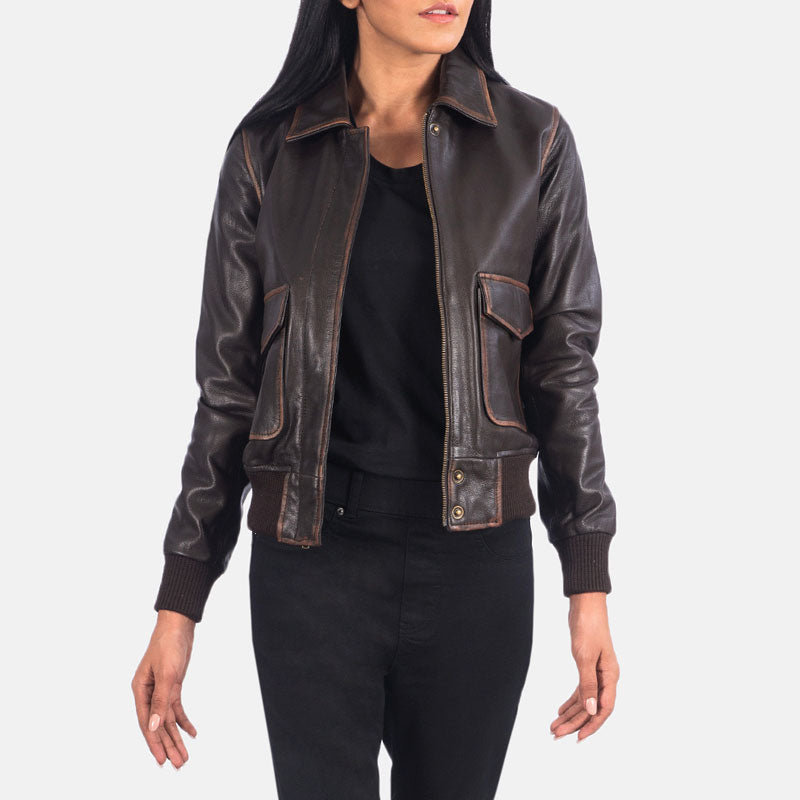 Women’s Westa A-2 Brown Leather Bomber Jacket - The Heritage Aviator | Full Grain Apparel