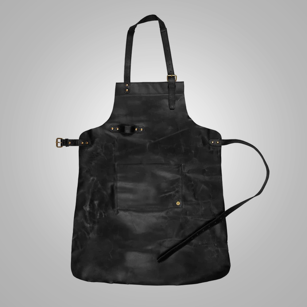 Delantal largo "Forge-Master" para hombre | Piel de oveja negra hecha a mano | Delantal de cuero de calidad profesional | Prenda de cuero de grano completo