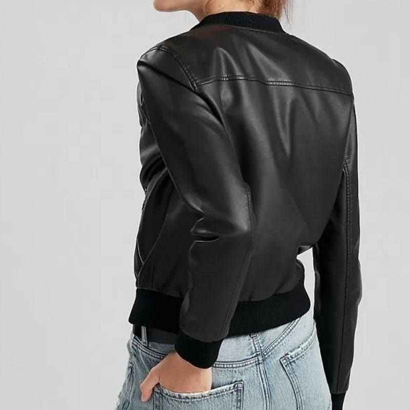Women’s Classic Pure Lambskin Black Leather Bomber Jacket - The Timeless Essential | Full Grain Apparel