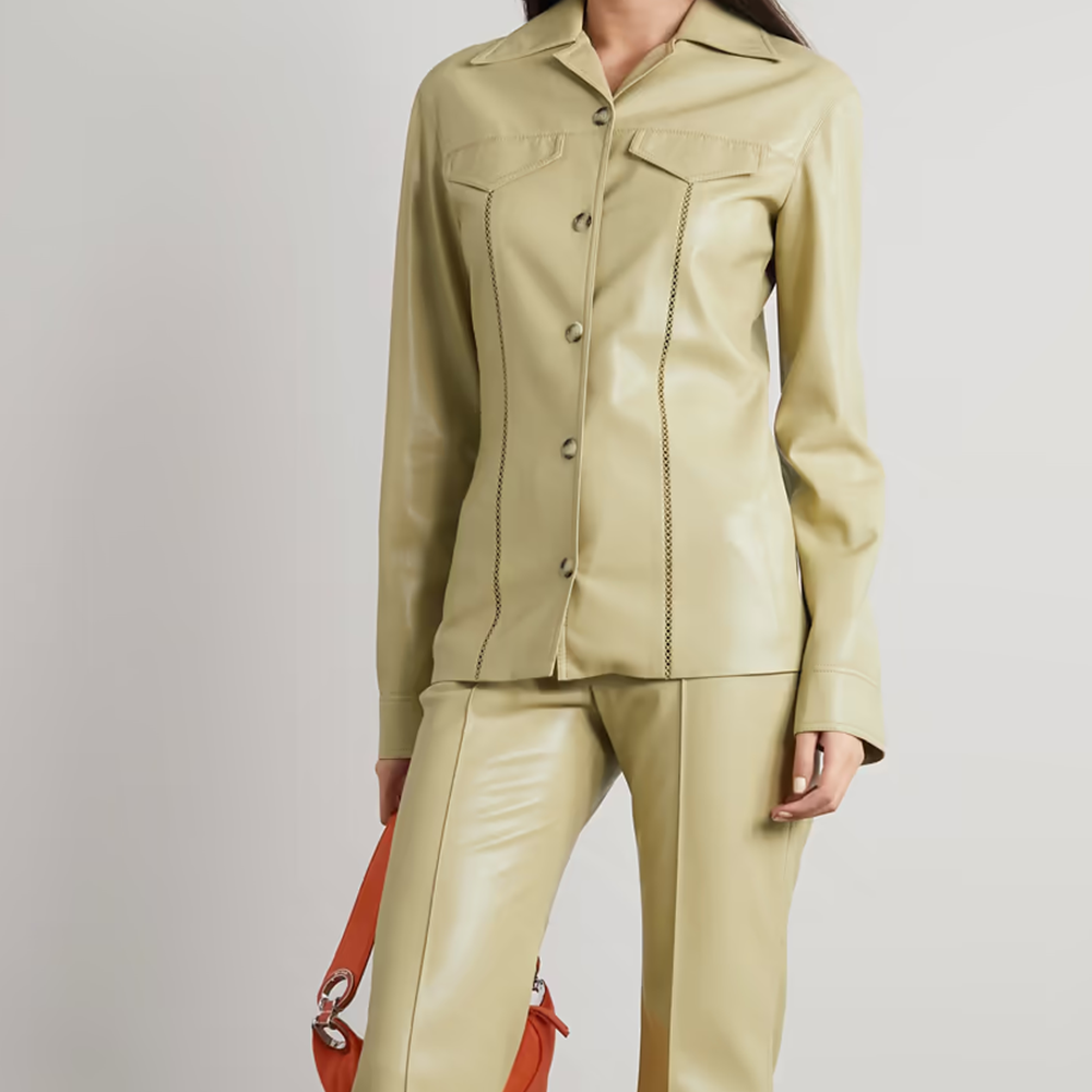 Women’s "Safari Minimalist" Shirt | Premium Khaki Napa Leather | Smooth-Surface Simple Button Closure | Full Grain Apparel