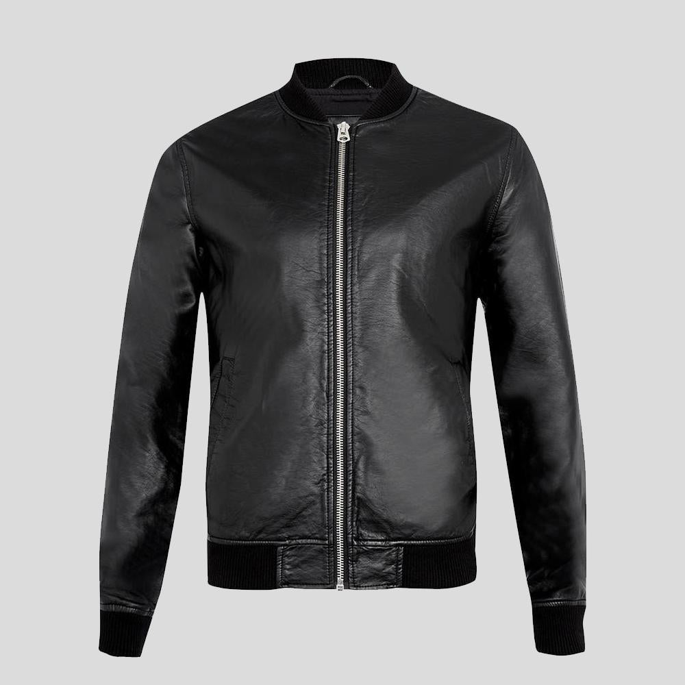 Men’s Bailei Black Bomber Leather Jacket | Luxury Real Sheepskin Pilot | Full Grain Apparel