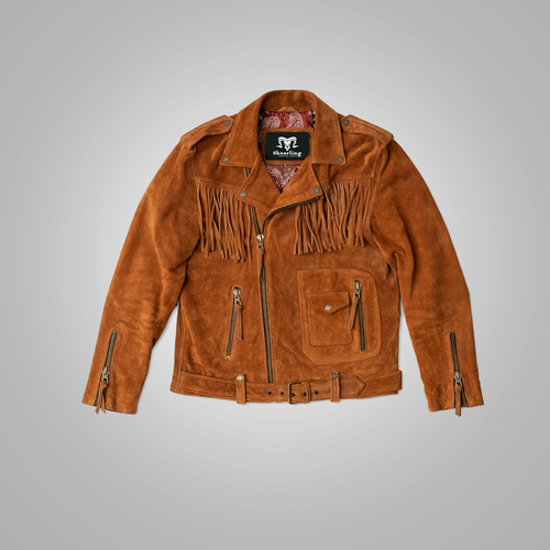 Men’s "Canyon Drifter" Western Jacket | Premium Cognac Suede | Hand-Finished Fringes & Native Heritage Style | Full Grain Apparel