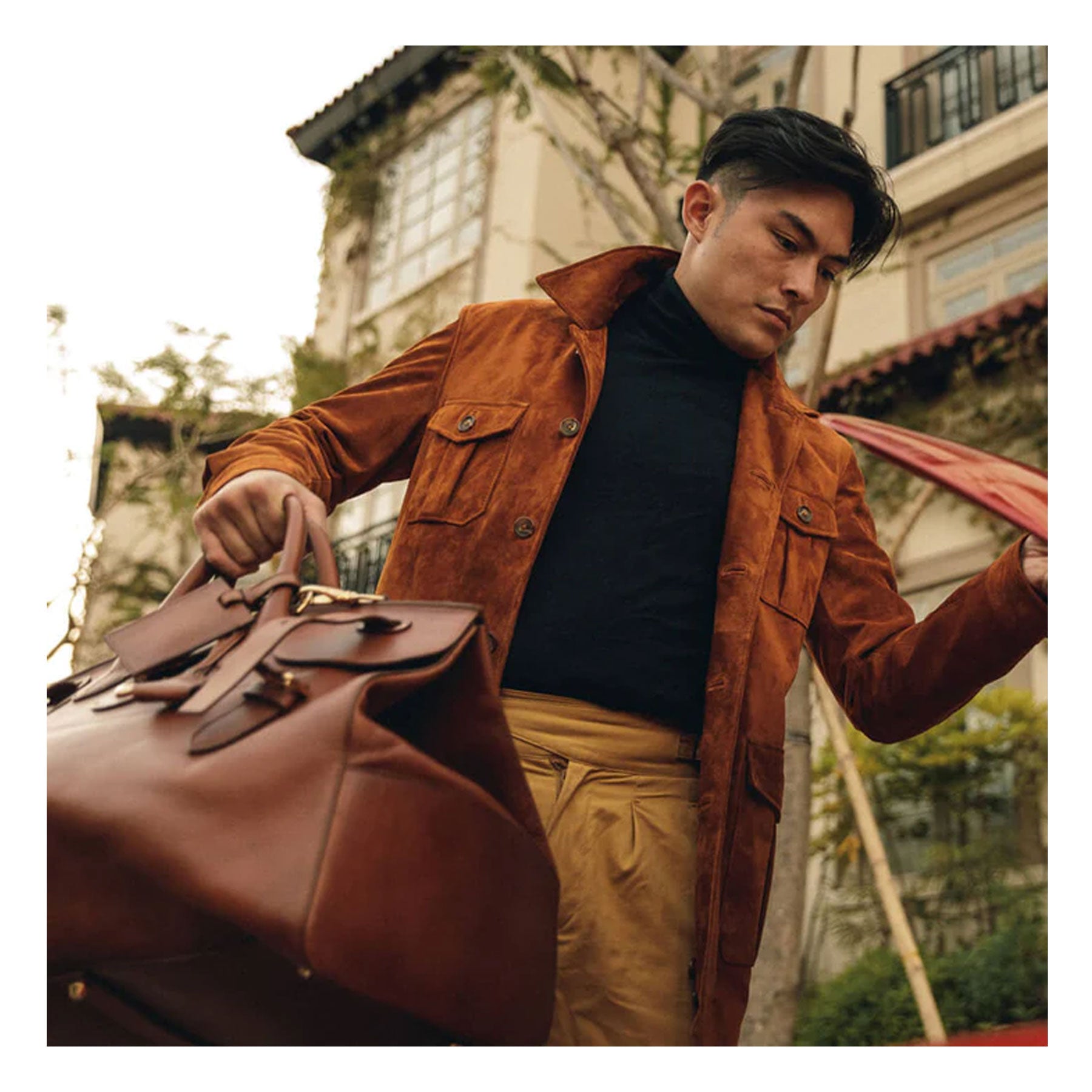 Men’s "Sandstone" Hybrid Jacket | Cream & Brown Dual-Texture Suede | Bomber-Trucker Fusion | Full Grain Apparel