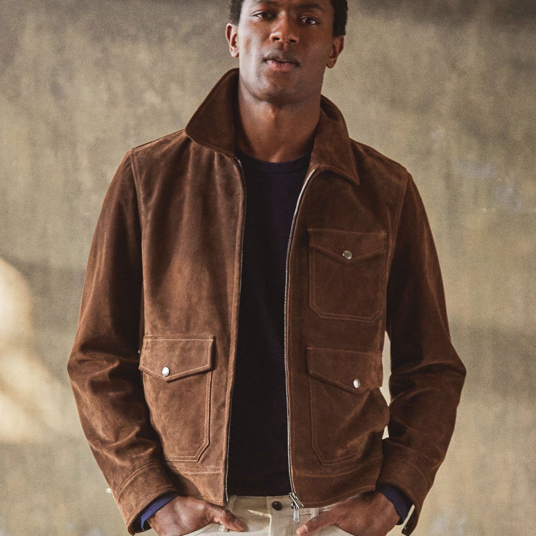 Men’s "Sahara Sands" Suede Bomber Jacket | Tan Brown Genuine Goat Suede | Classic Ribbed Aviator | Full Grain Apparel