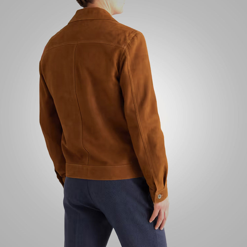 Men’s "Rust-Dust" Suede Trucker | Premium Brown Sheepskin | Genuine Soft Suede Heritage Sport Coat | Full Grain Apparel