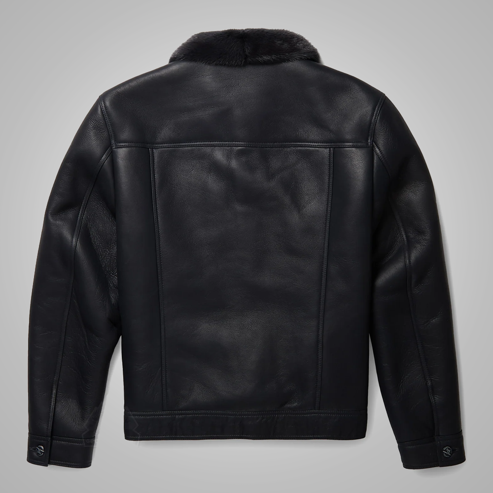 Men’s "Midnight-Trucker" B3 | New Edition Black Sheepskin | Premium Real Shearling Bomber & Flying Jacket | Full Grain Apparel