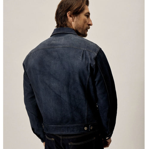 Camisa-Chaqueta de Ante para Hombre "Horizonte Azul" | Ante de Cabra Azul Cobalto de Primera Calidad | Estilo Camionero Vaquero | Prenda de Piel de Grano Completo