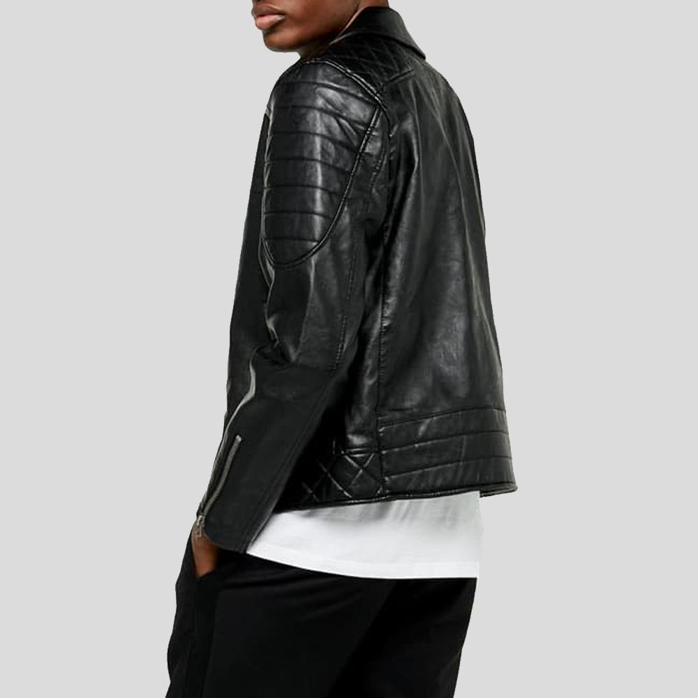 Men’s Alpha Black Biker Quilted Leather Jacket | Rugged Cycle Racer | Full Grain Apparel