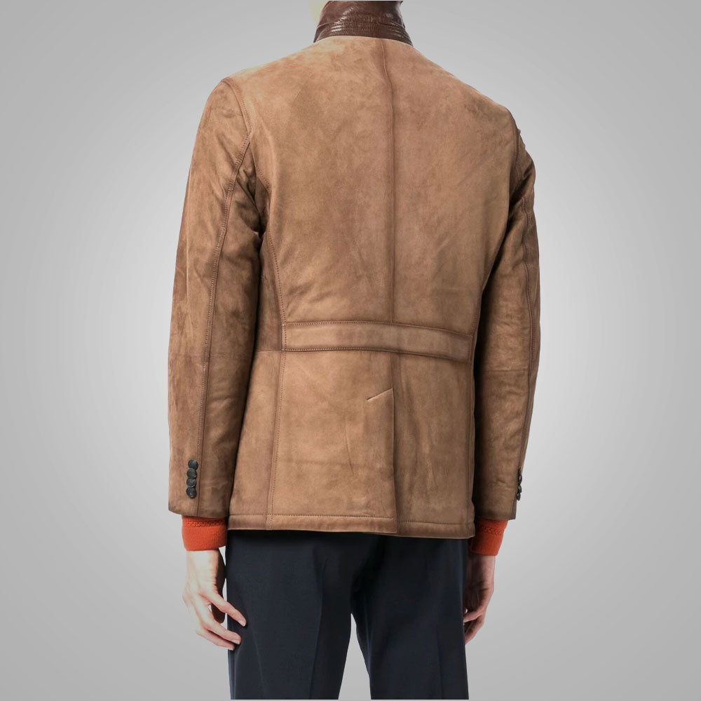 Blazer "Everest Estate" para hombre | Gamuza marrón chocolate premium | Americana de gamuza de cabra genuina | Prenda de piel de grano completo