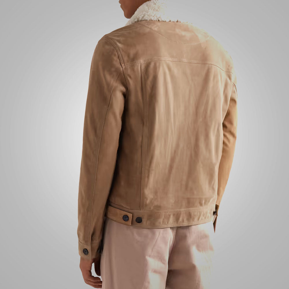 Chaqueta para camionero de borrego sintético "Iron-Range" para hombre | Piel de oveja prémium marrón | Chaqueta de cuero auténtico con forro de borrego sintético | Prenda de cuero de plena flor