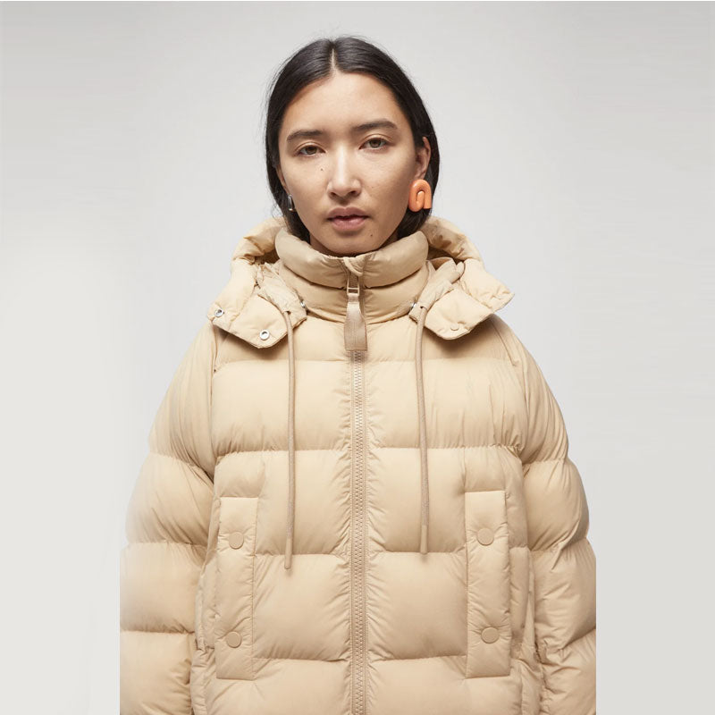 Women’s "Desert Silk" Essential Puffer | Premium Sand Beige Matte Finish | Lightweight Quilted Minimalist Jacket | Full Grain Apparel