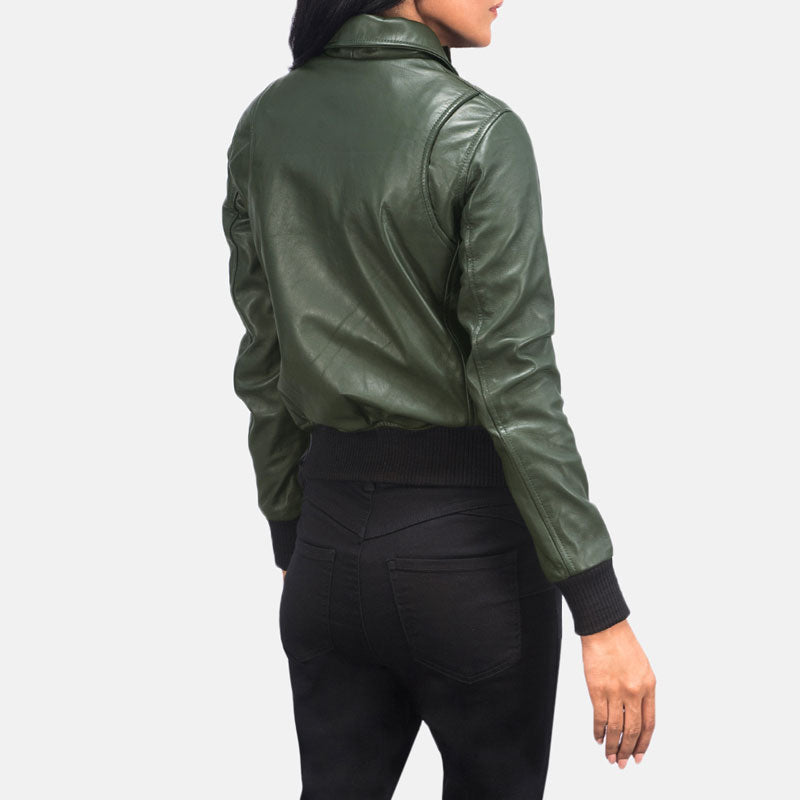 Women’s Westa A-2 Green Leather Bomber Jacket - The Heritage Forest Edition | Full Grain Apparel