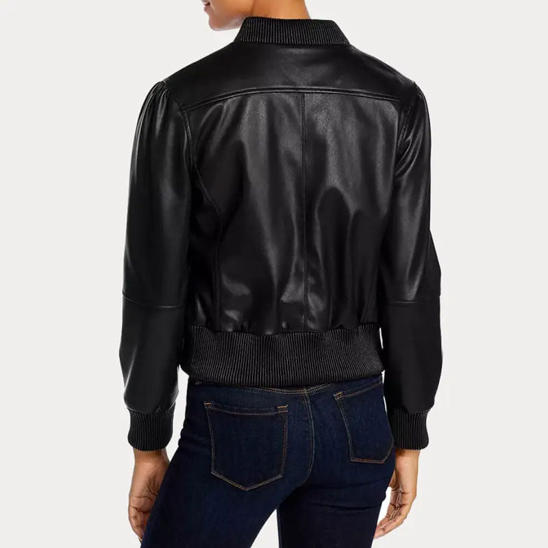 Women’s Faux Black Bomber Leather Jacket - The Essential Urban Aviator | Full Grain Apparel