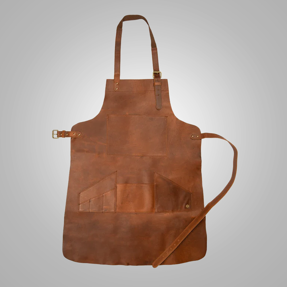 Delantal multi-bolsillo "Canyon-Pro" para hombre | Piel de cordero artesanal marrón | Delantal de cuero utilitario profesional premium | Prenda de grano completo