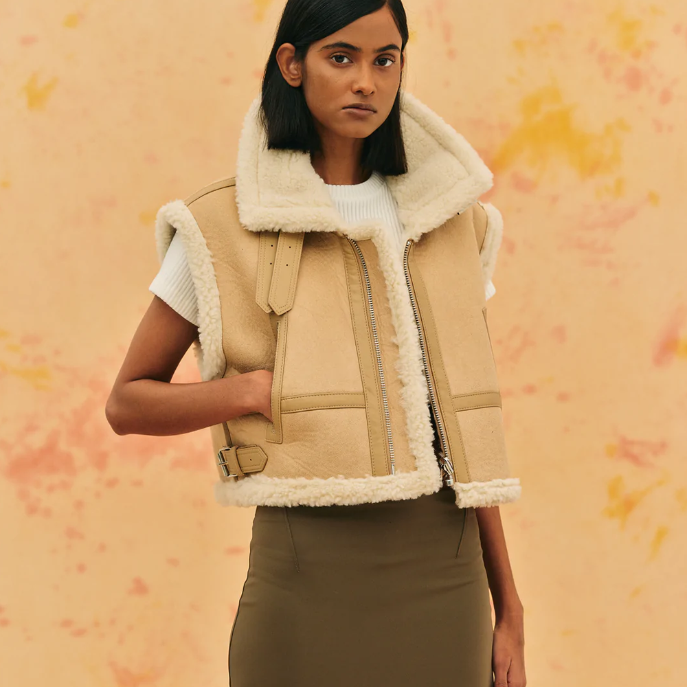 Women’s "Aero-Luxe" B3 | Premium Brown Sheepskin | Authentic Shearling Aviator Leather Vest | Full Grain Apparel