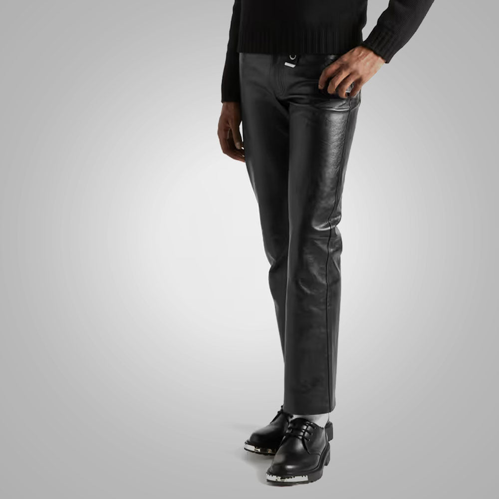 Vaqueros urbanos neoclásicos para hombre | Piel de oveja negra de primera calidad | Pantalones de cuero a la moda de 5 bolsillos | Prenda de cuero de grano completo