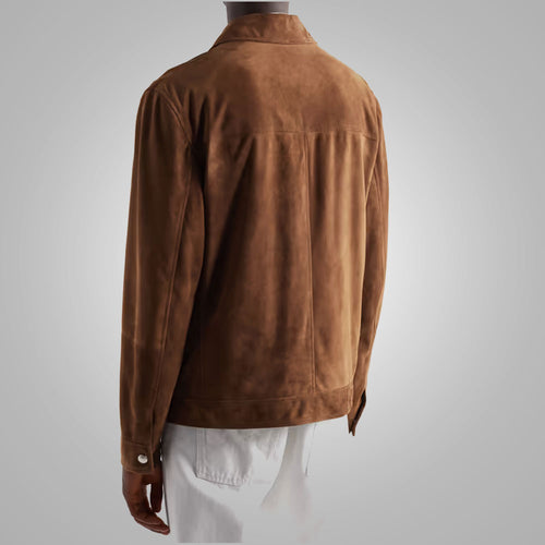 Chaqueta Trucker para Hombre "Canyon Ridge" | Piel de Cordero Marrón de Primera Calidad | Chaqueta Deportiva Clásica de Piel Genuina Suave | Prenda de Piel Plena Flor