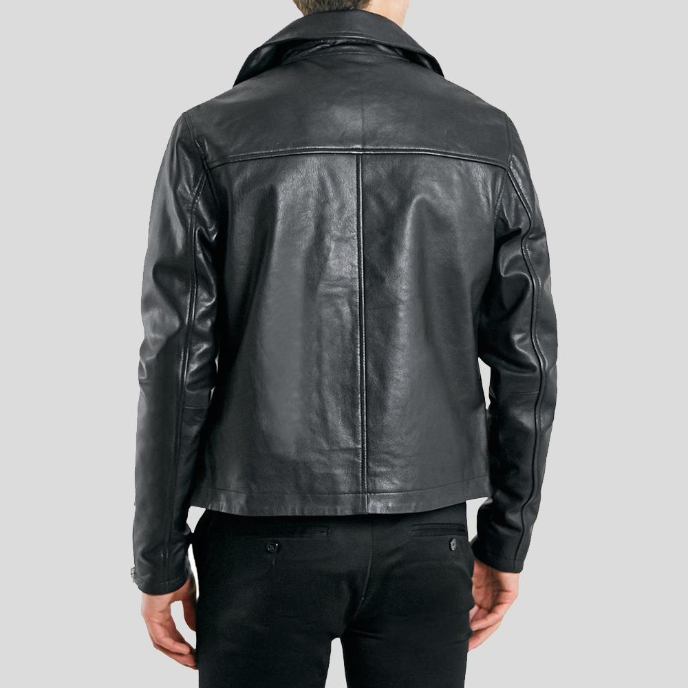 Chaqueta de cuero para motocicleta Barden negra para hombre | Cafe Racer de piel de oveja auténtica | Prenda de grano completo