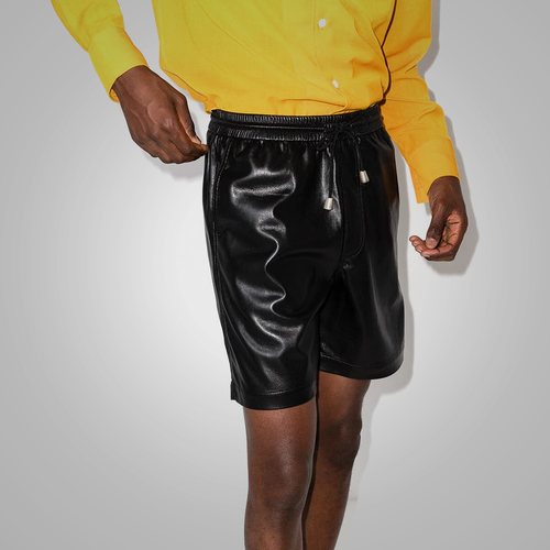 Pantalones cortos urbanos "Aero-Luxe" para hombre | Piel de cordero negra premium | Ropa urbana de cuero genuino ultrasuave | Prenda de cuero de plena flor