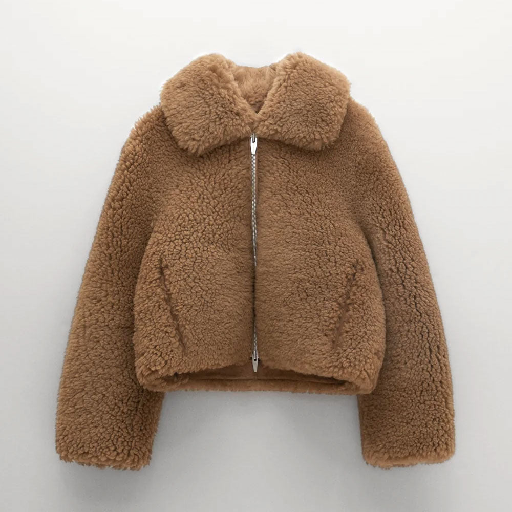Women’s "Alpine Muse" Brown Shearling Jacket | Premium Sheepskin Leather & Plush Fur Coat | Full Grain Apparel
