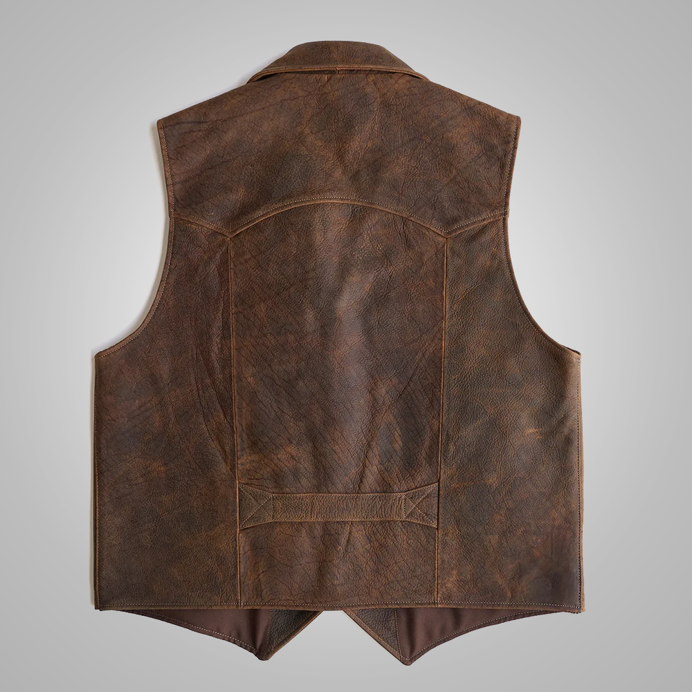 Men’s "High Sierra" Sheepskin Vest | Premium Brown Grain Leather | Authentic Western Cowboy Waistcoat | Full Grain Apparel
