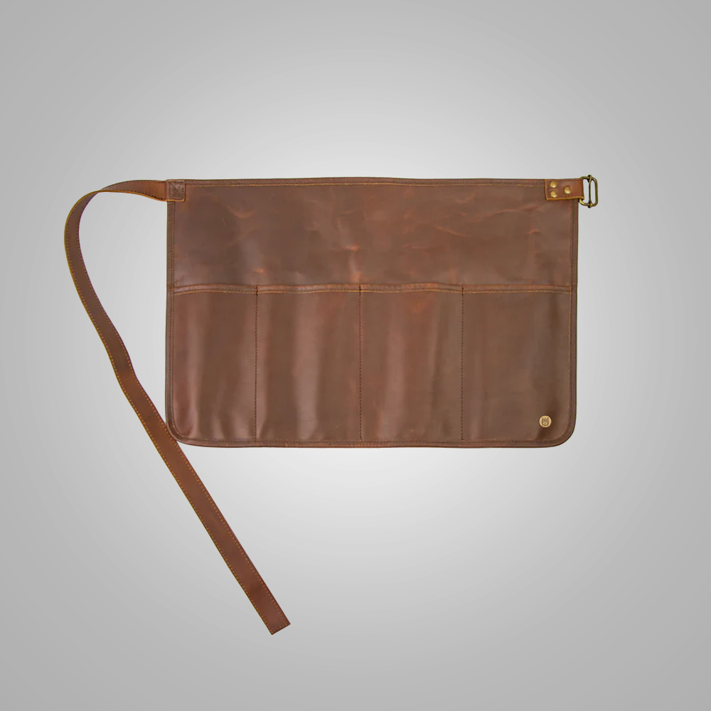 Medio delantal "Utility-Short" para hombre | Piel de oveja marrón hecha a mano | Delantal de herramientas de cuero profesional de 4 bolsillos | Prenda de cuero de grano completo