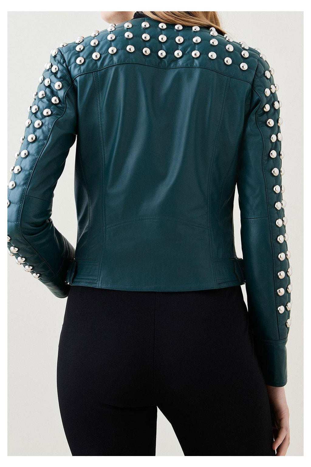 Women’s "Midnight Nomad" Retro Moto | Premium Distressed Black Lambskin | Hand-Set Silver Spikes & Vintage Studs | Full Grain Apparel