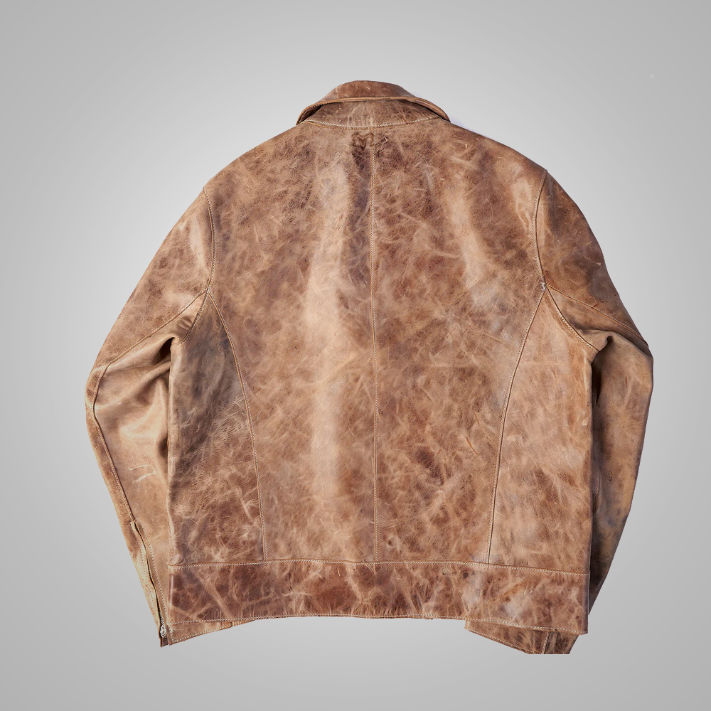 Men’s "Heritage Outpost" Jacket | Premium Brown Real Leather | Vintage Distressed Two-Pocket Field Jacket | Full Grain Apparel
