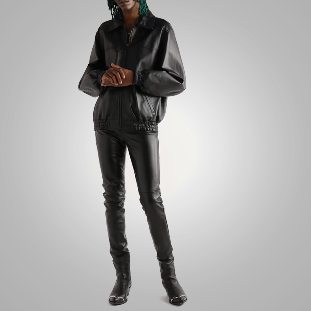 Pantalones vaqueros "Hybrid-Moto" para hombre | Piel de oveja negra premium | Pantalones moteros de cuero genuino de 5 bolsillos | Prenda de piel de grano completo
