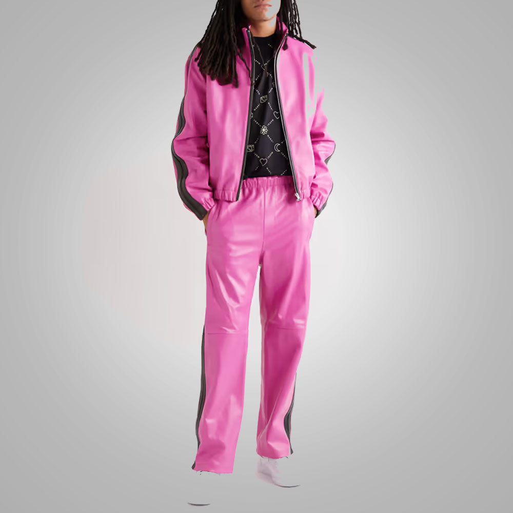 Men’s "Electric Rose" Moto Pants | Premium Pink Sheepskin | Genuine Leather Bold Fashion Trousers | Full Grain Apparel