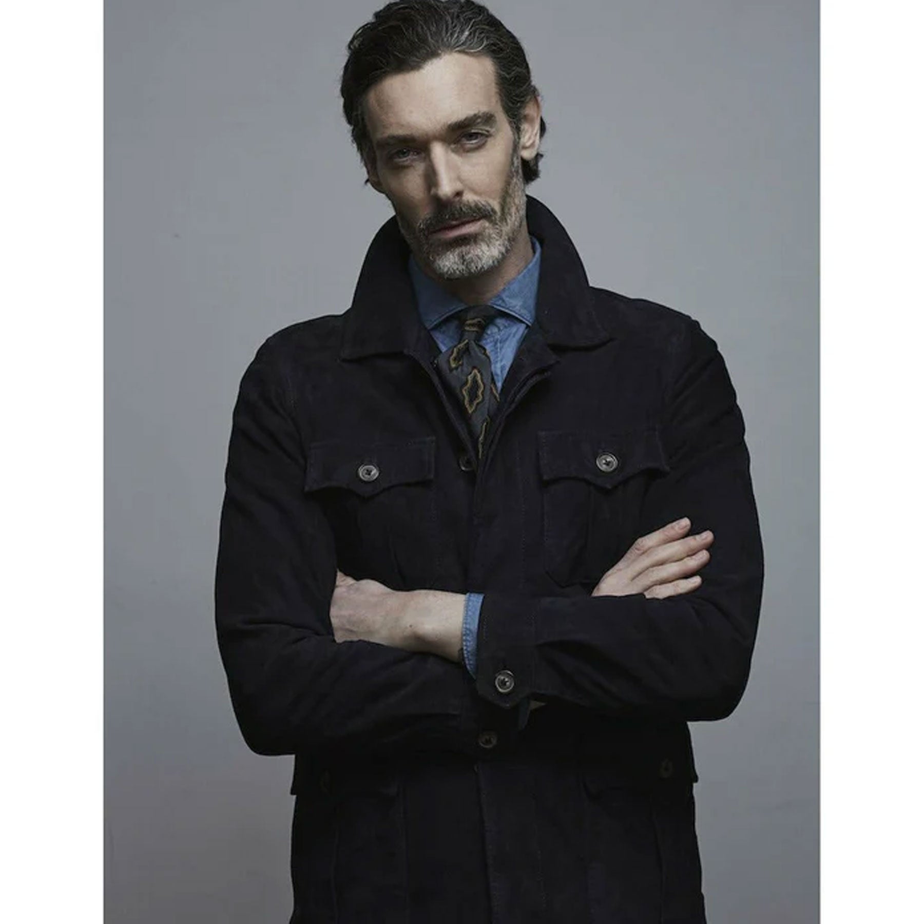 Men’s "Midnight Earth" Hybrid Jacket | Chocolate Brown & Medium Blue Suede | Bomber-Trucker Fusion | Full Grain Apparel