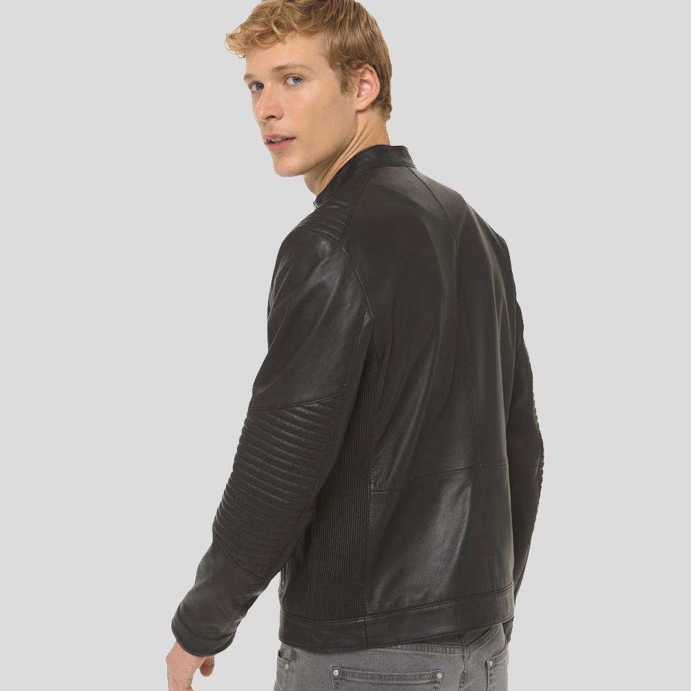 Chaqueta de cuero para hombre Claiborn Cafe Racer negra | Piel de oveja auténtica de corte ajustado | Prenda de cuero plena flor