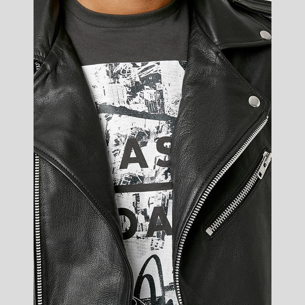 Men’s Cimarron Black Motorcycle Leather Jacket | Real Sheepskin Racer | Full Grain Apparel