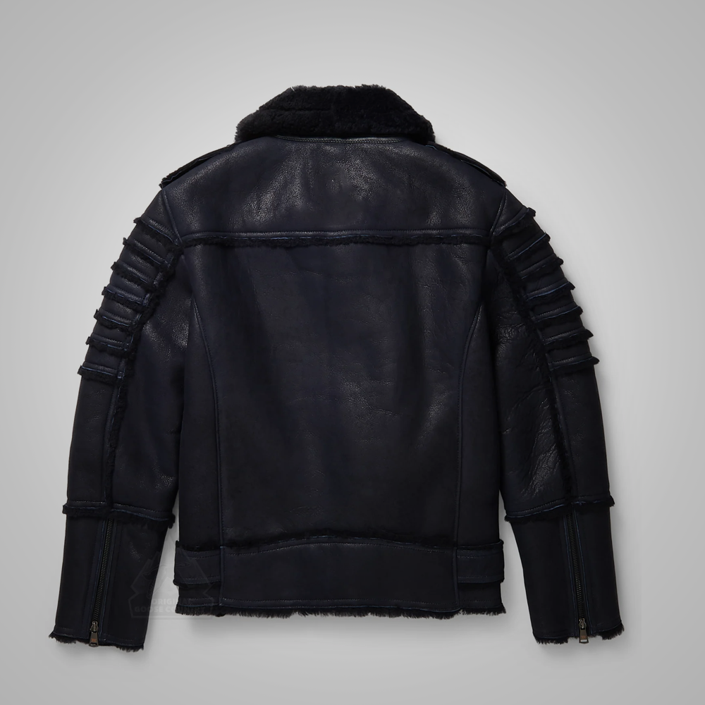 Men’s "RAF-Stealth" Moto-Flyer | New Edition Black Sheepskin | Premium Shearling-Lined B3 Aviator Jacket | Full Grain Apparel