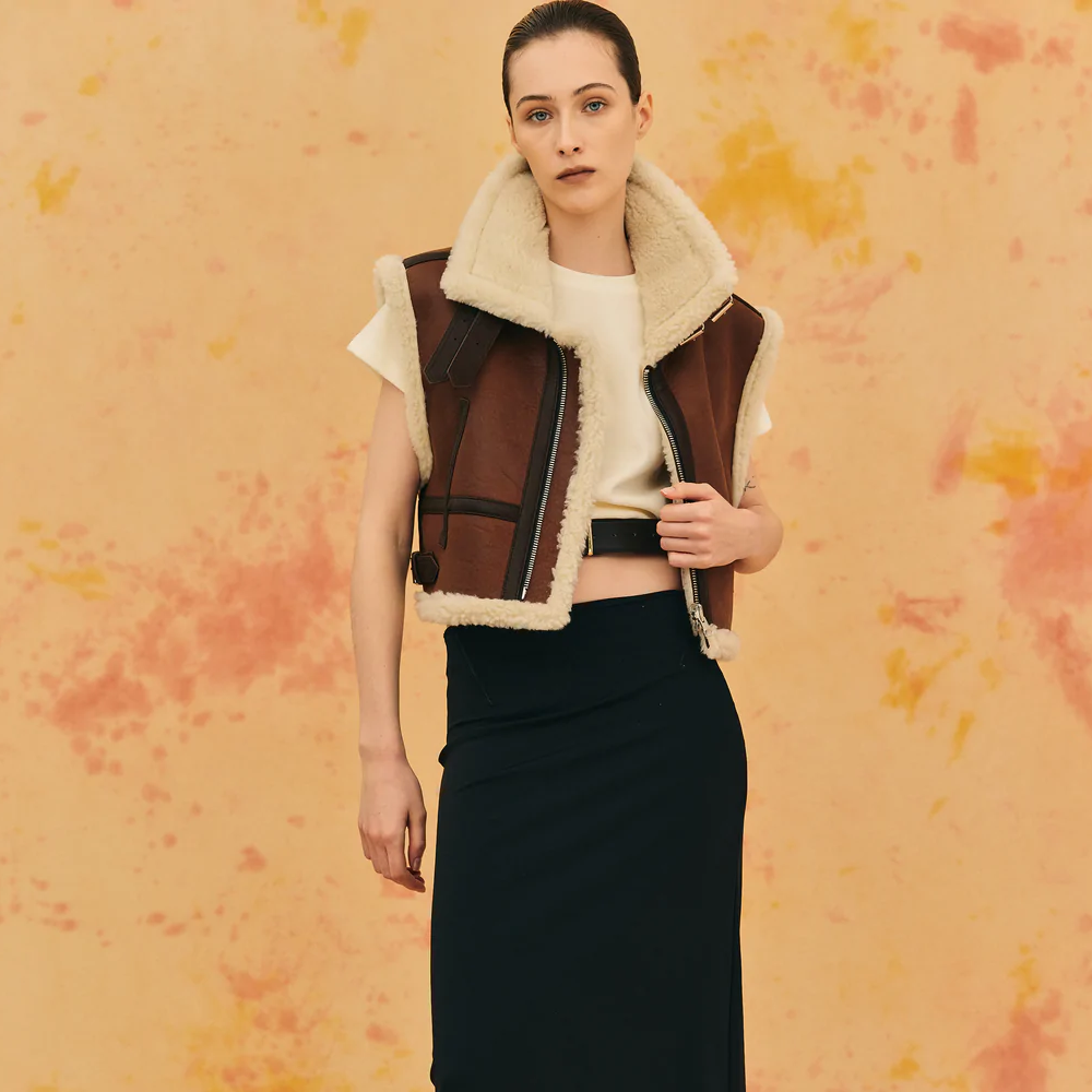Women’s "Alpine Horizon" B3 Vest | Premium Chestnut Sheepskin | Authentic Shearling Aviator Leather Waistcoat | Full Grain Apparel